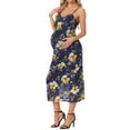 thumbnail image 4 of INSPIRE CHIC Women's Mother's Day Maternity Dress Mesh Ruched Side Bodycon Spaghetti Strap Pregnancy Dresses for Wedding Guest Deep Blue XXL, 4 of 6