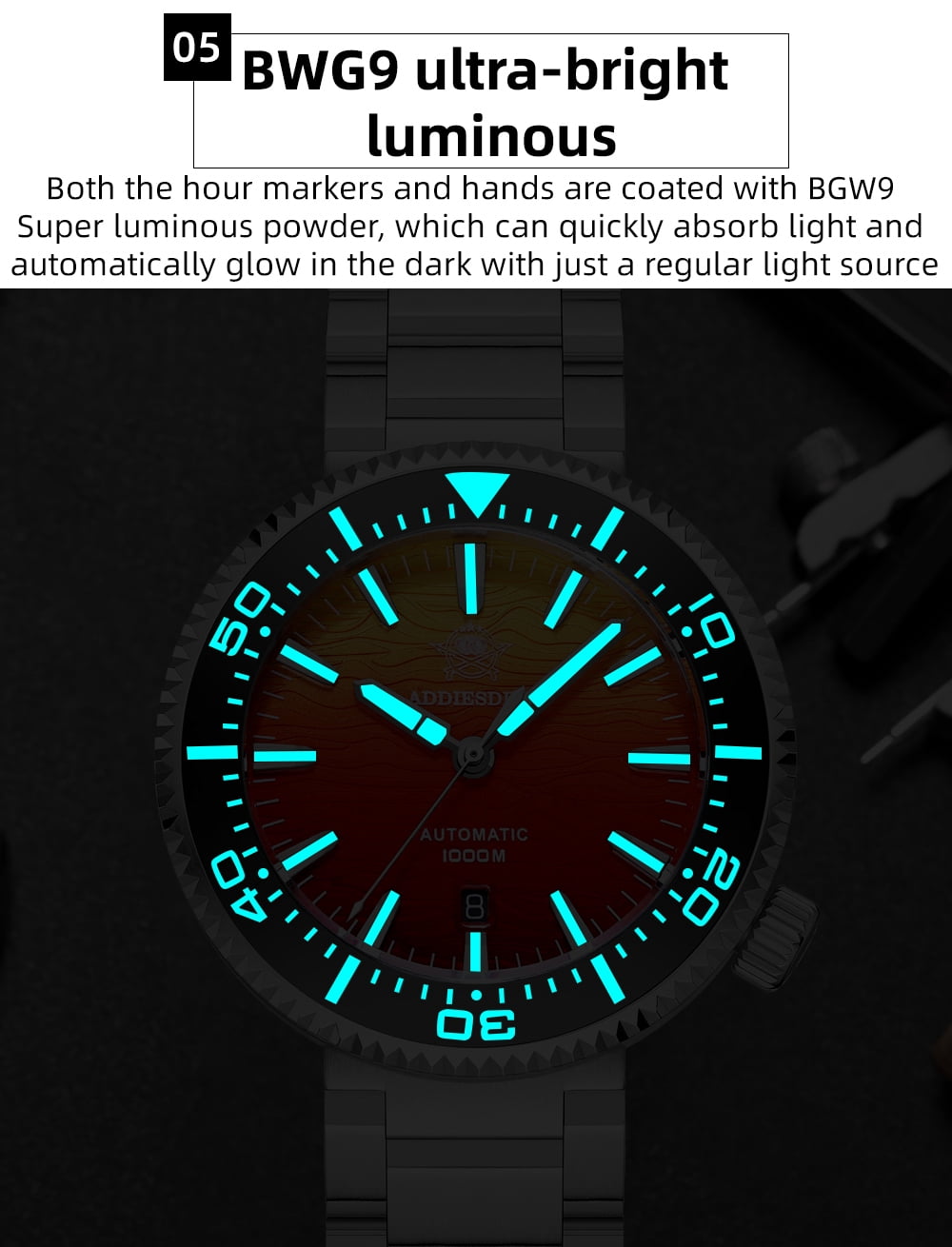 ADDIESDIVE Men's Automatic Watch Dive 1000m with Japanese Movement, Sapphire Crystal, Ceramic Bezel, Luminous, Analog Mechanical Watches for Men with Stainless Steel Bracelet