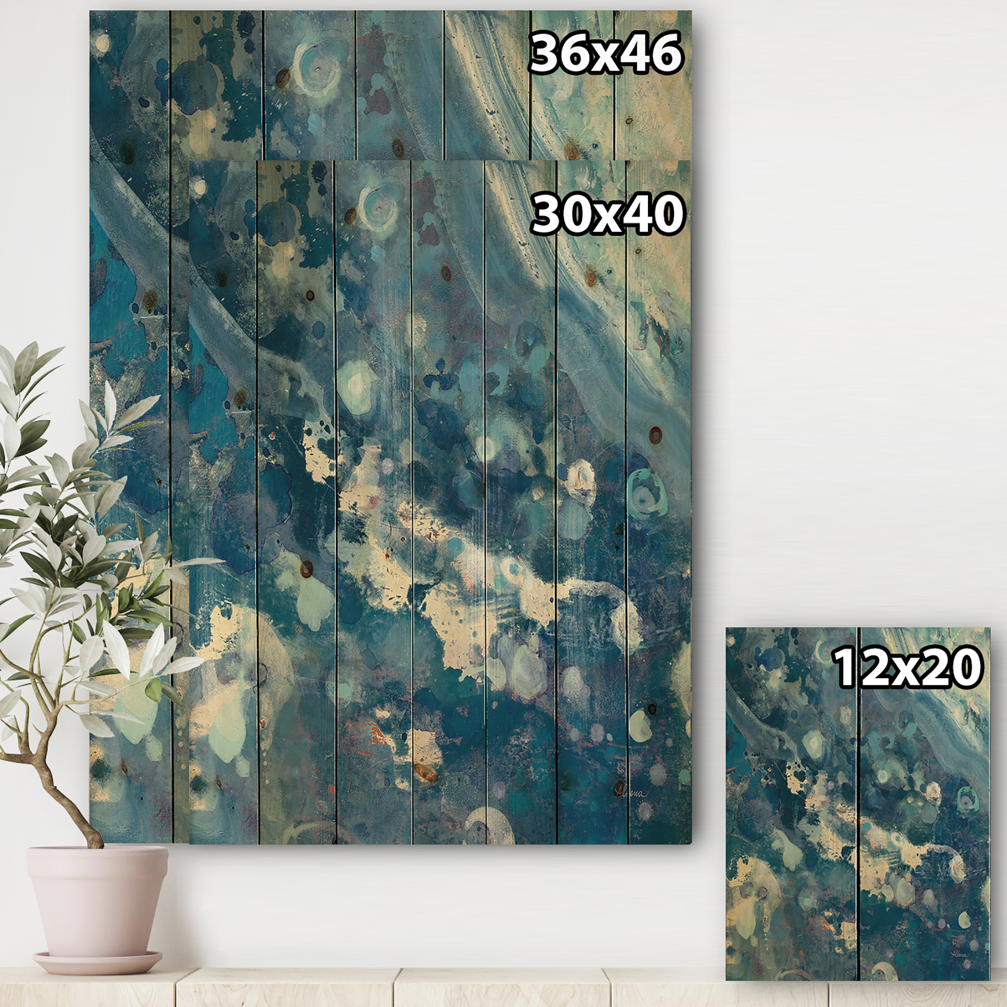 Designart 'Fractal Water III' Map Print on Natural Pine Wood