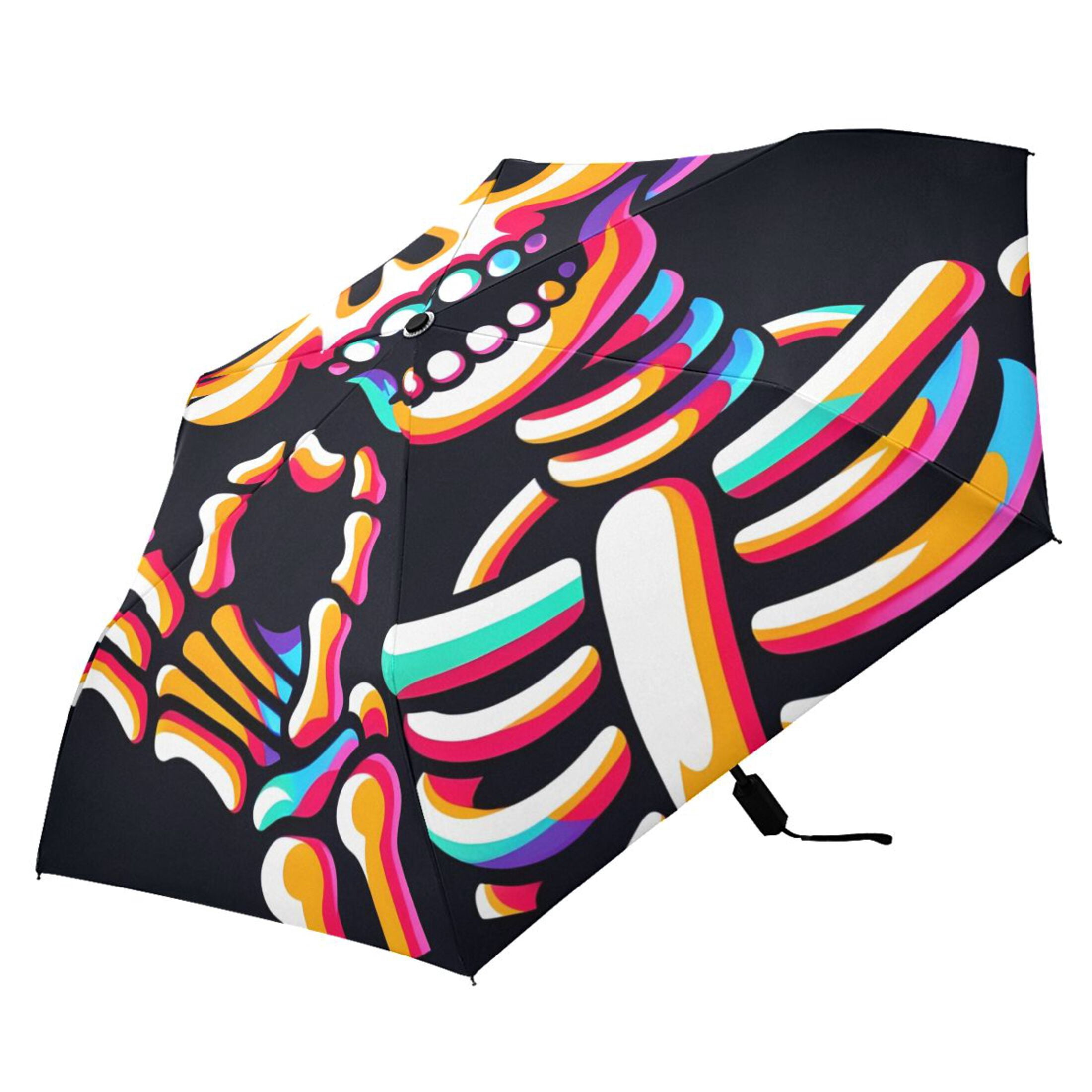 Cute Rainbow Skull Skeleton Compact Sun Umbrella Windproof Travel Umbrellas for Rain Strong Portable UV Protection