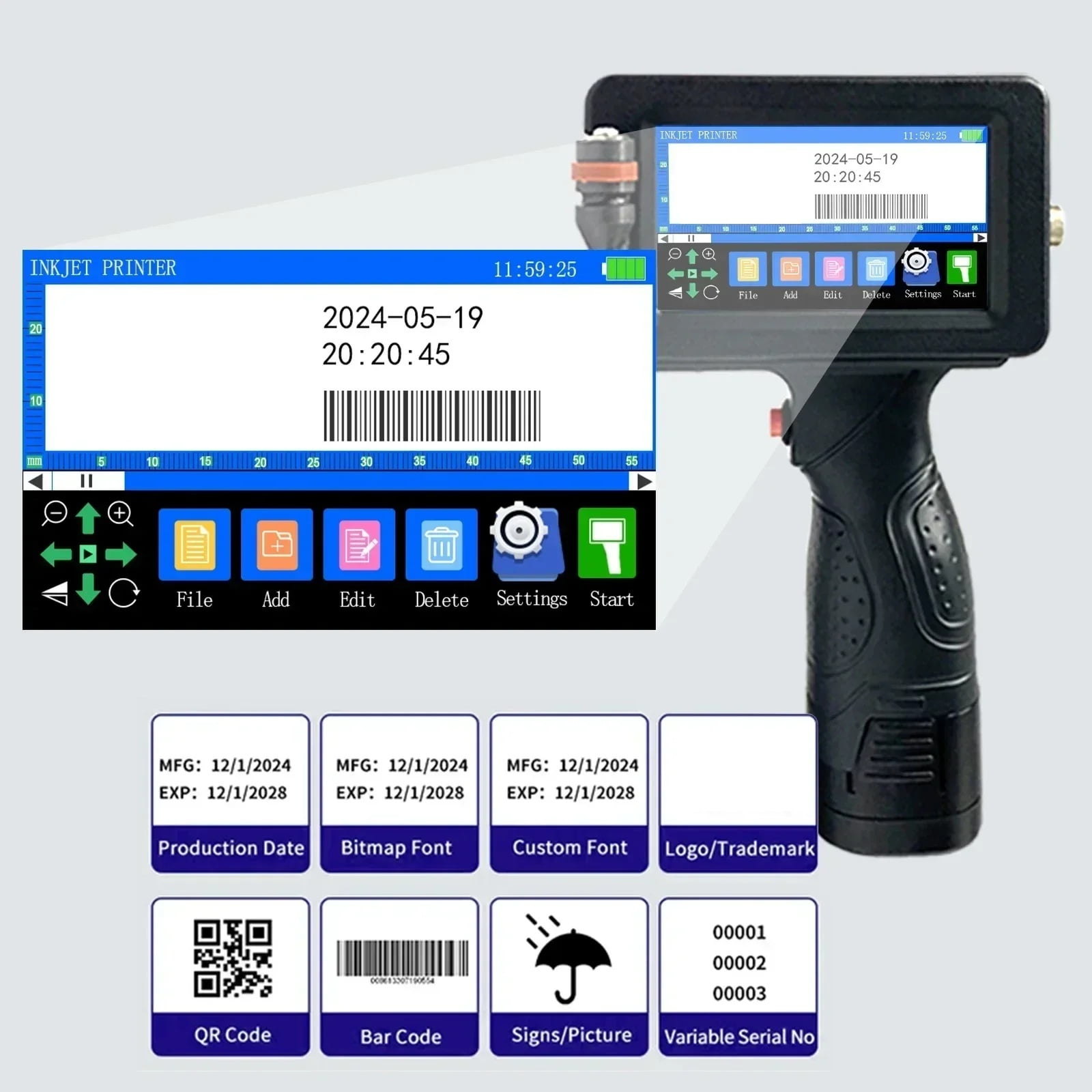 Portable Handheld Inkjet Printer with Fast-Drying Ink Text Barcode Batch Number Logo Label Printer ,Fast-Drying Ink with Crisp Output
