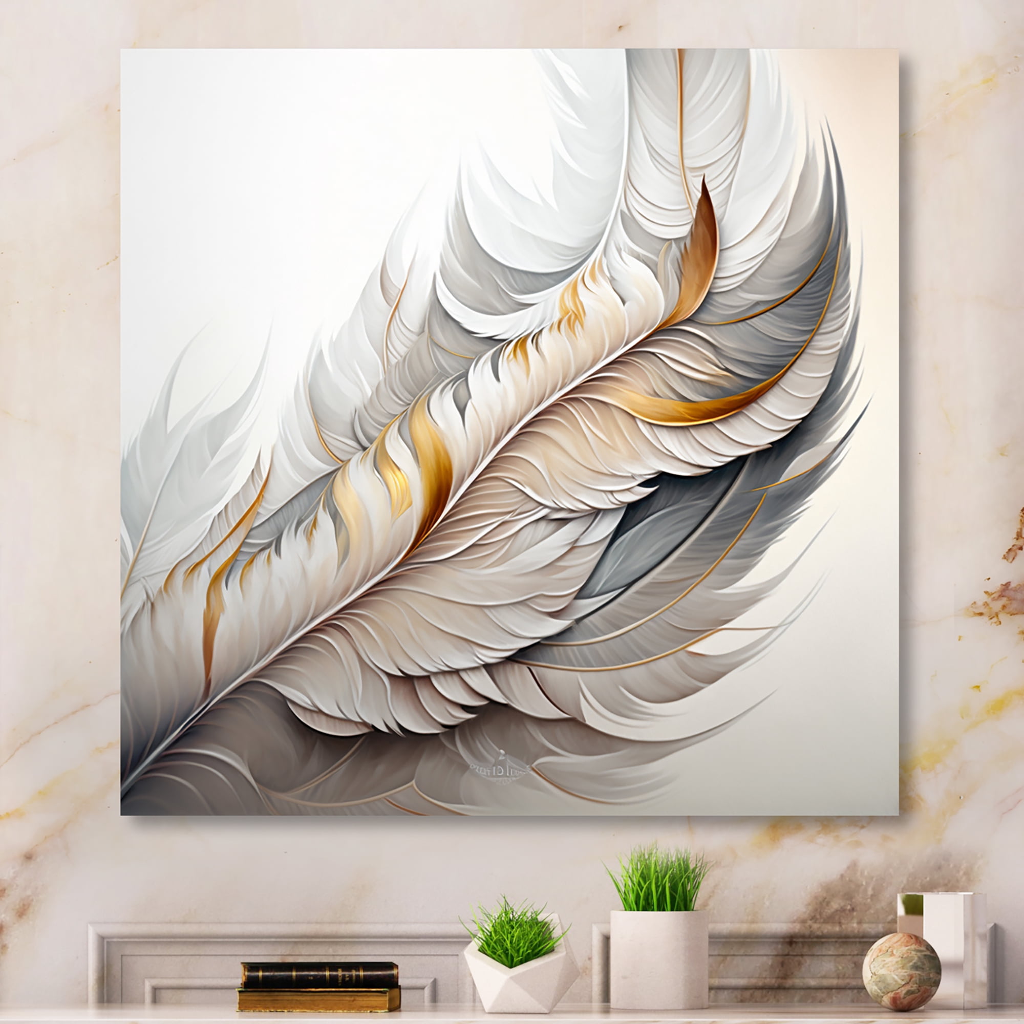 Designart White Watercolor Feather Canvas Wall Art