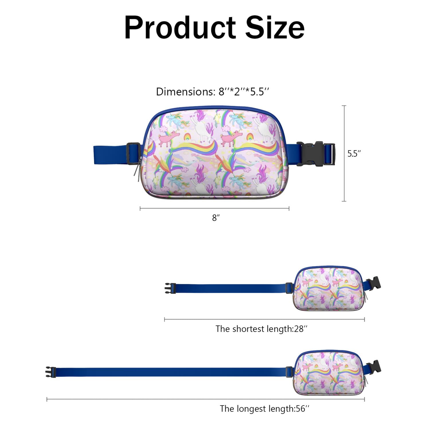 Mythical Horse Pattern Sling Bag – Cute Rainbow Unicorn Fanny Pack for Women with Water-Resistant Zipper Compartments and Adjustable Waist Strap