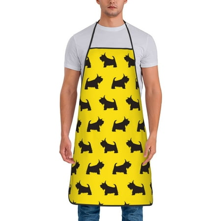 

Adjustable Bib Apron - Cute black Dog yellow Waterdrop Resistant Cooking Apron Kitchen Aprons for Men Women