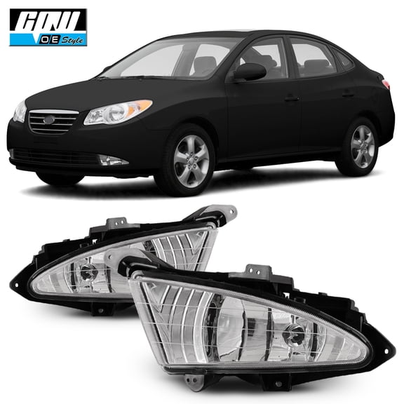 Halogen Clear Lens Fog Lights Pair Set for 2007-2010 Hyundai Elantra, Wiring Kit and Switch Included