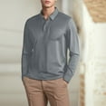 thumbnail image 2 of MIXUE Polo Shirts For Men Summer Solid Color Lapel Button Down Long Sleeve Casual Classic Basic T Shirts Daily-Wear,Gray,XL, 2 of 9