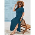 thumbnail image 2 of SHOWMALL Plus Size Women’s Summer Maxi Dress, Flowy Side Slit Long Dress with Pockets, Indigo Blue 5X Breathable Resort Wear for Beach Cruise & Vacation, 2 of 6