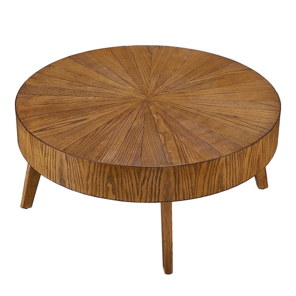 MCPRST Round Wood Coffee Table, Mid Century Modern Farmhouse Circle Table with Solid Wood Legs,Brown