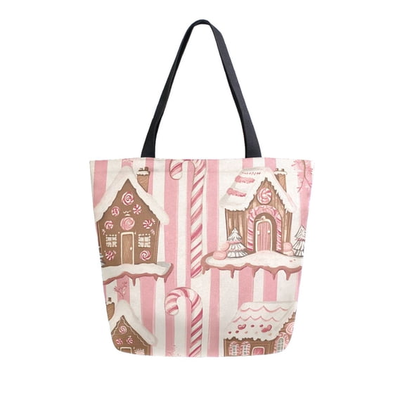 FORMRS Womens Canvas Tote Bag with Zipper Inner Pocket Shoulder Handbag, Pink Candy House