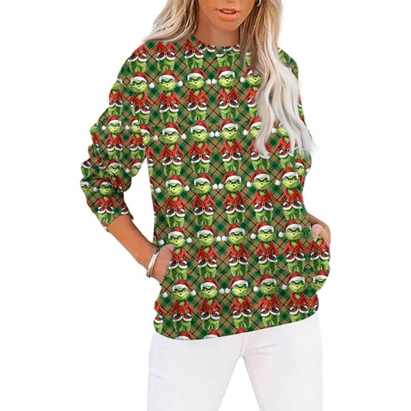 Snowman Christmas Sweatshirt Xmas Long Sleeve Shirts Crewneck Pullover Mint Green Large