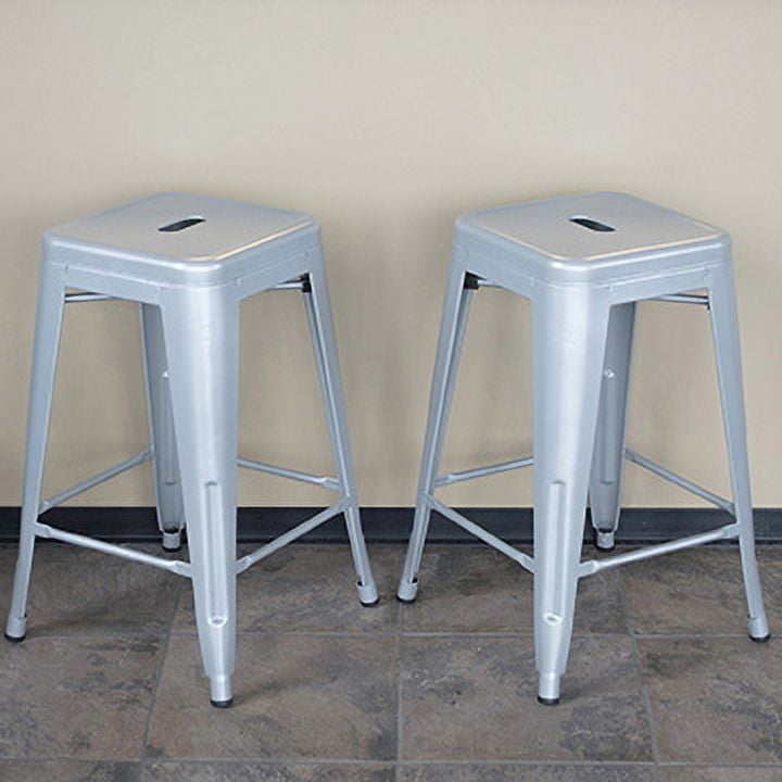 AmeriHome 2 Piece 24-inch Silver Finish Metal Backless Bar Stools