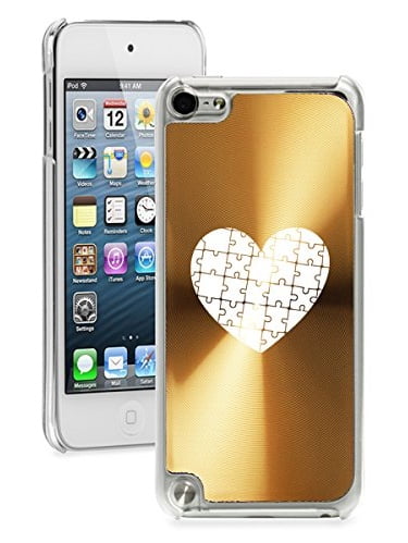 For Apple iPod Touch 5th / 6th Generation Hard Back Case Cover Heart Puzzle Autism (Gold)
