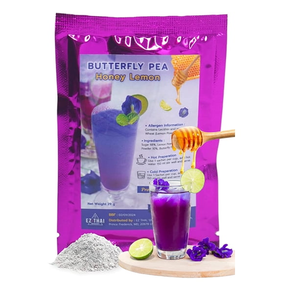 EZ THAI Honey Lemon Butterfly Pea Tea Mix Instant Tea Powder 5 Sachets, 50 Grams
