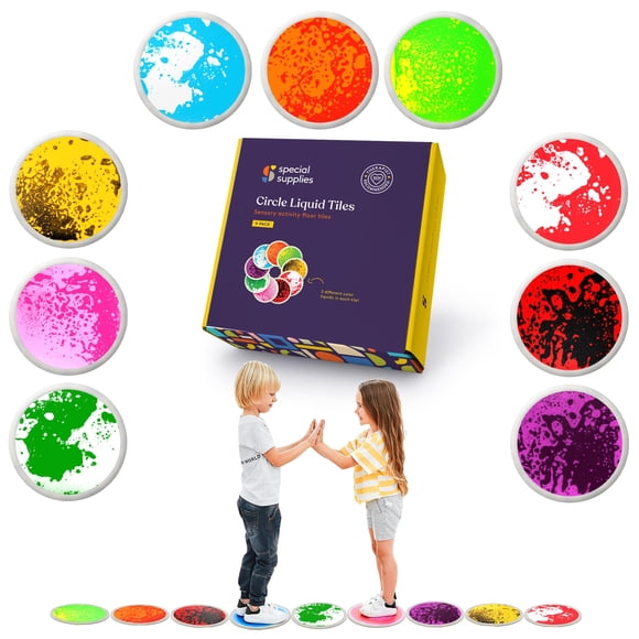 Special Supplies Circle Floor Liquid Tiles for Kids, Set of 9, Colorful Early Learning Activity Mats for Toddlers and Children, Anti-Slip Backing for