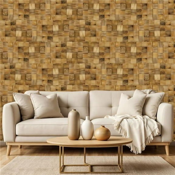 HomeRoots 617485 Brown 3D Embossed Block Teak Reclaimed Wood Decorative Wall Panels