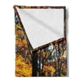 thumbnail image 2 of Tree Soft Flannel Fleece Throw Blanket, Foliage Trees Fall Season Picture Trainquil Forest Countryside Image, Cozy Plush for Indoor and Outdoor Use, 70" x 90", Dark Brown Orange Yellow, by Ambesonne, 2 of 5