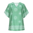 thumbnail image 3 of Antqov 3/4 Length Sleeve Womens Tops, Fashion Print V Neck Bohemian Shirt Relaxed Fitting Top, Daily Trendy Vintage Comfy Loose Summer Beach Blouses, 3 of 5