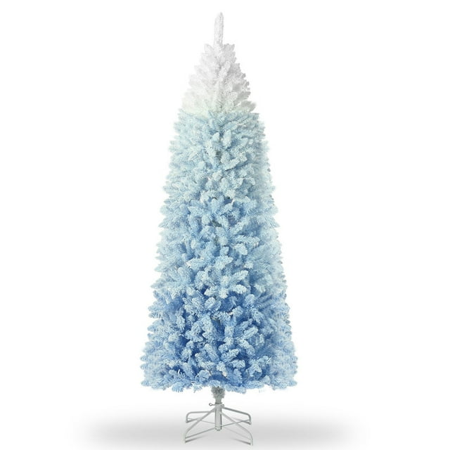 Pencil Christmas Tree Artificial Slim Xmas Trees – Skinny Pink Flocked Christmas Tree Decorations with Pre-Lit Lights