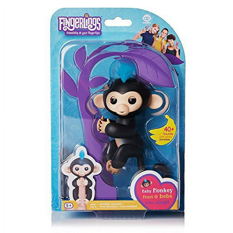 Fingerlings Interactive Baby Monkey Finn Black with Blue Hair