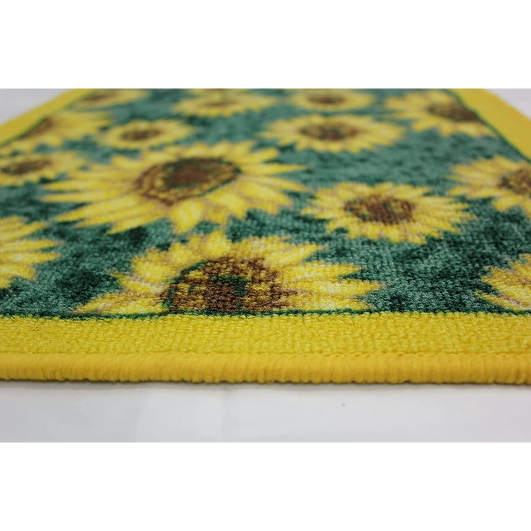 Bee Yellow Kitchen Mats for Floor, Flower Daisy Plaid Kitchen Rugs Set of 2  Carpet Area Rug, Floral Farmhouse Bee Kitchen Decor and Accessories Stuff,  Yellow Black White, 17x30 and 17x47 Inch 