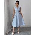 thumbnail image 5 of Women's Sleeveless Stripe Midi Dress with Collar and Belt - Summer Casual Dress, 5 of 10