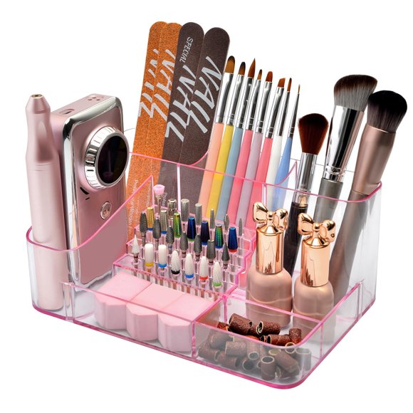 Soporte para taladro de uñas ANRUI, 28 agujeros, acrílico, color rosa