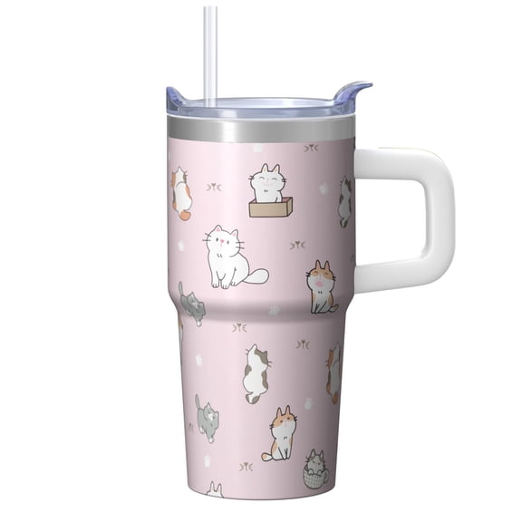 20oz Cat Lover Tumbler with Handle Insulated Travel Mug Perfect Birthday Christmas Gift for Cat Fans Women Fits Car Cup Holders Durable Build Hot Tea Cold Soda On the Go Hydration