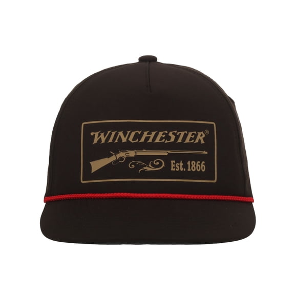 Winchester Structured 5-Panel Snapback Hat – Flat Visor with Rope, Patch Logo Cap, Brown, One Size