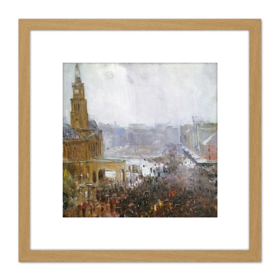 Arthur Streeton Firemans Funeral George Street 8X8 Inch Square Wooden Framed Wall Art Print Picture with Mount