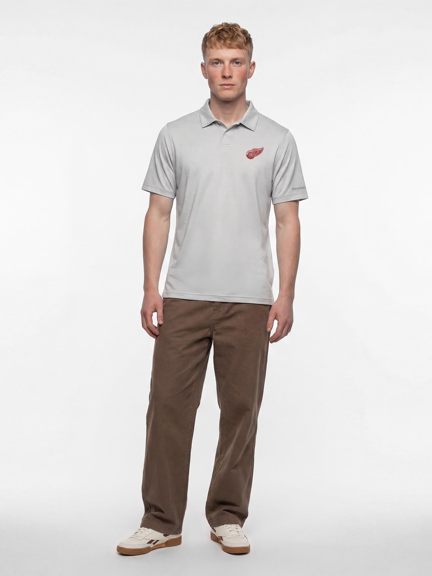 Detroit Red Wings Reebok Mens Gray Short Sleeve Polo Shirt