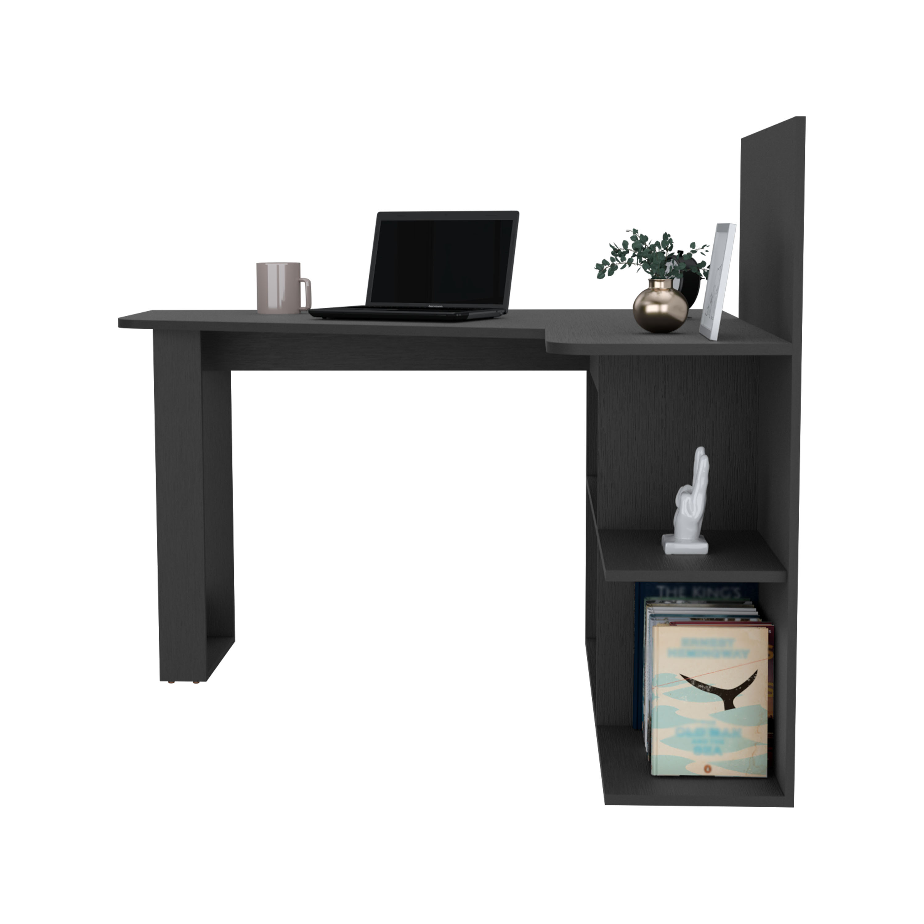 L Shaped Black Computer Desk Mohave with Shelves and Corner Workstation