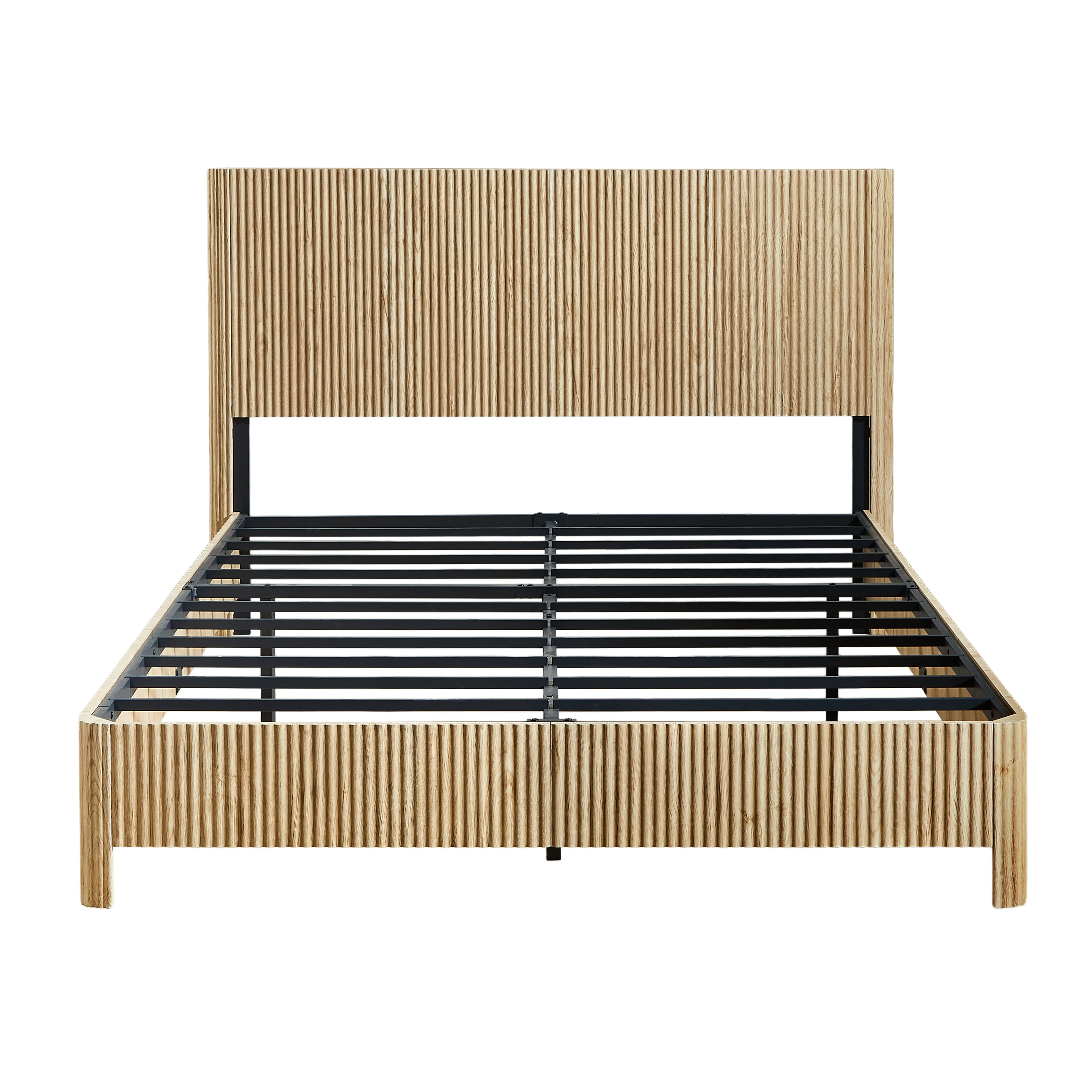 Platform Bed Frame, Wood Design Bed, Queen Size Metal and MDF Bed Frame with 13 Slats and Rounded Corners, No Box Spring Needed, Modern Bedroom Furniture, Oak