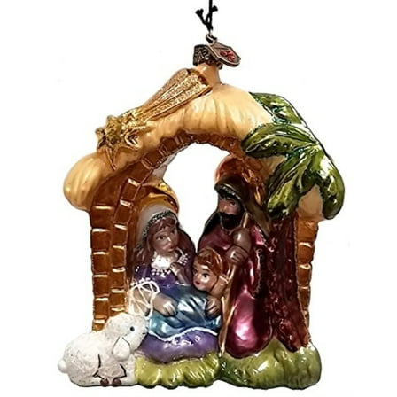 Nativity Scene Jesus Mary and Joseph Polish Glass Christmas Ornament Decoration