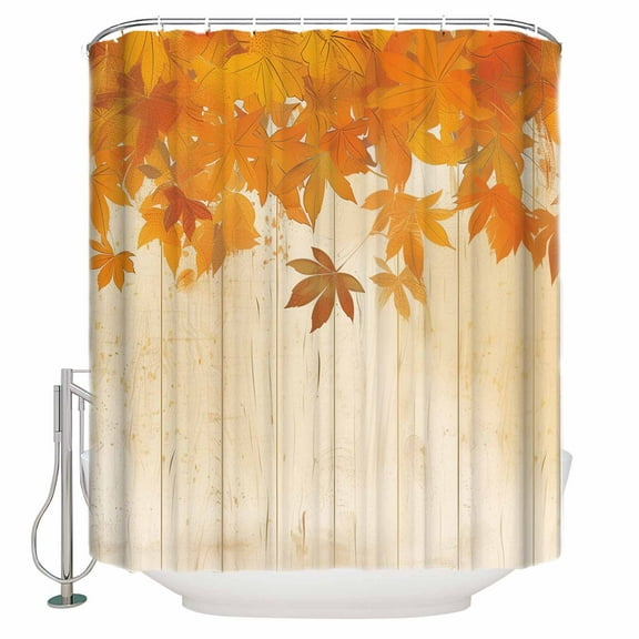Extra Long Shower Curtain 72x96 Inch, Orange Botanical Fall Shower Curtain Waterproof Bathroom Decor Thanksgiving Maple Leaf Vintage Fabric Bath Curtain Set Accessories with Hooks