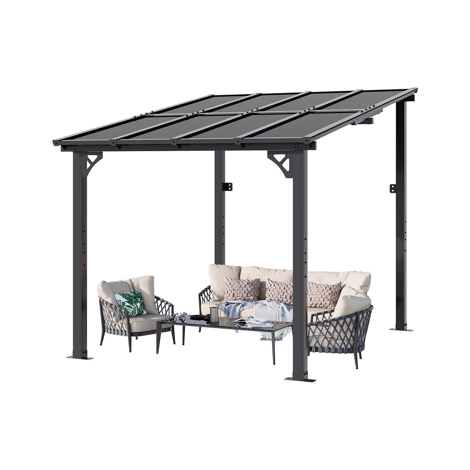 BaPiPro 8'x10' Hardtop Gazebo with Aluminum Frame & Polycarbonate Panel, Wall Mounted Gazebos Lean to Pergola, Outdoor Patio Grill Gazebo for Backyard, Garden, Deck