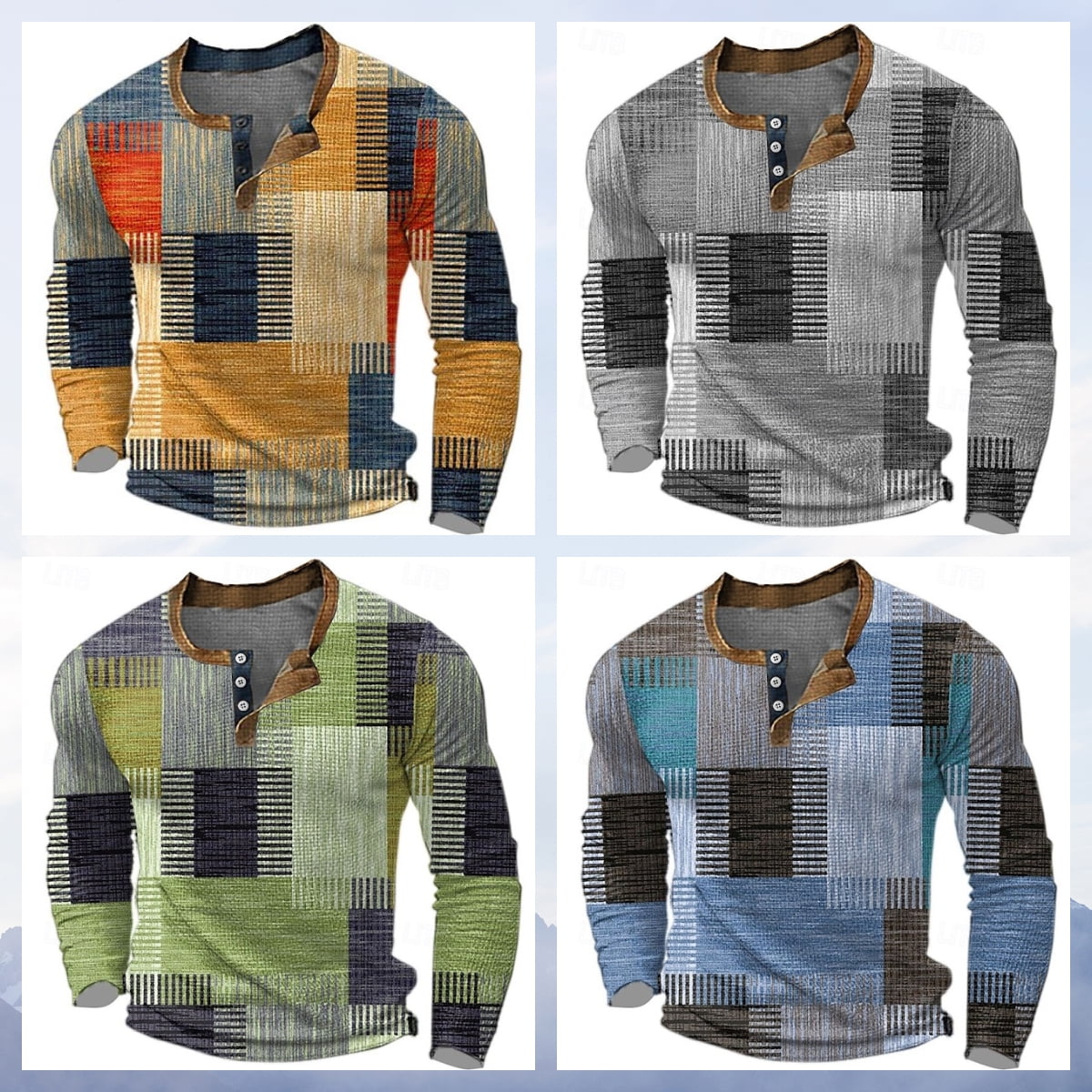 Chemise à Manches Longues Henley Pour Homme - T-shirt à Manches
