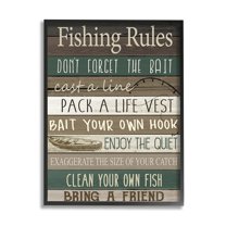 Stupell Industries Rustic Fishing Rules Sign Brown Green Beige Black Framed by Kim Allen