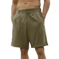 thumbnail image 2 of Miluxas Mens Cotton Linen Flat Front Shorts Clearance Button Up Closure Regular Fit Summer Beach Shorts Army Green 10(XL), 2 of 6