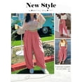 thumbnail image 7 of QAFOPEH Women Casual Drawstring Elastic Waist Pockets Solid Color Wide Leg Pants, 7 of 7