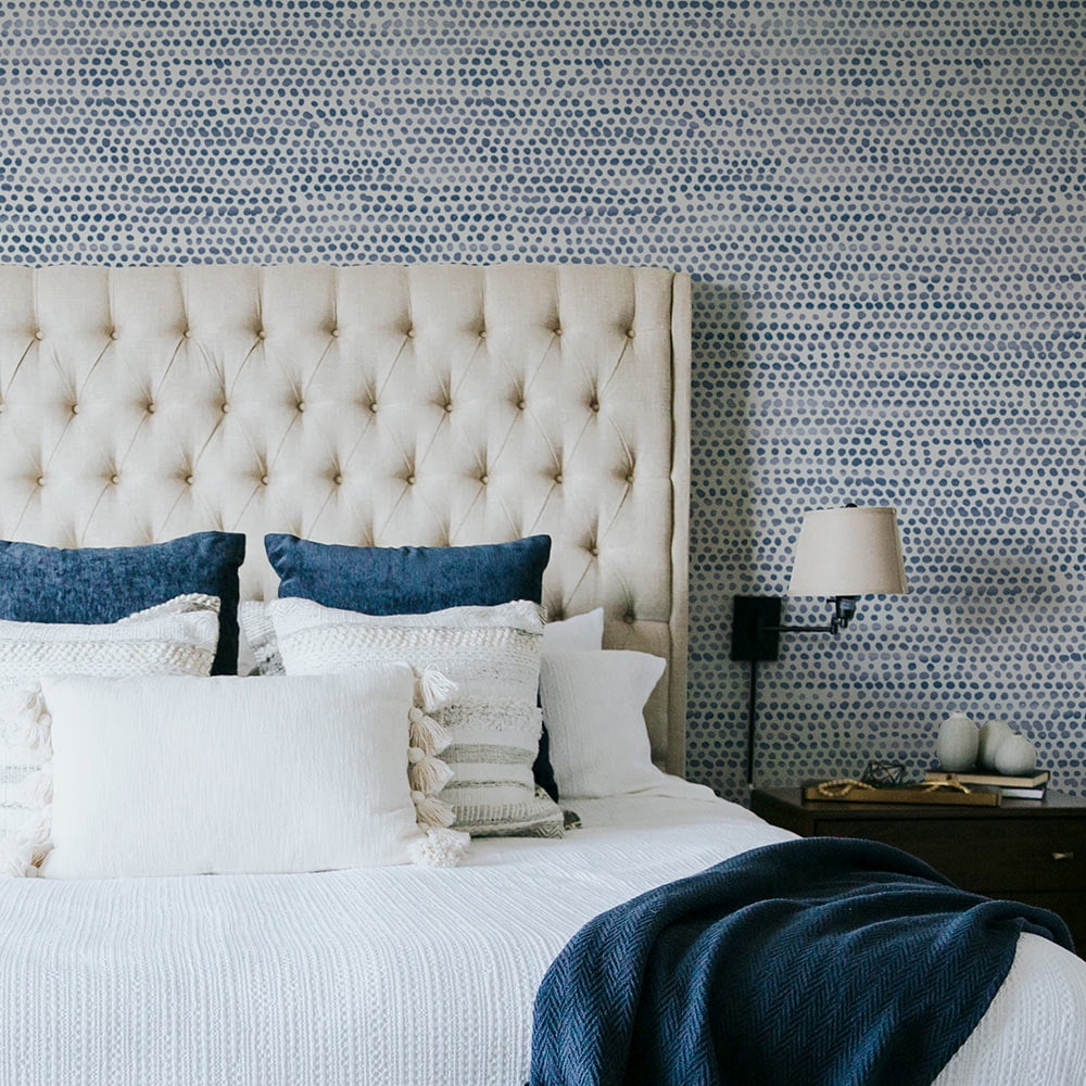 Tempaper Moire Dots Blue Moon Peel and Stick Wallpaper, 20.5" x 9'