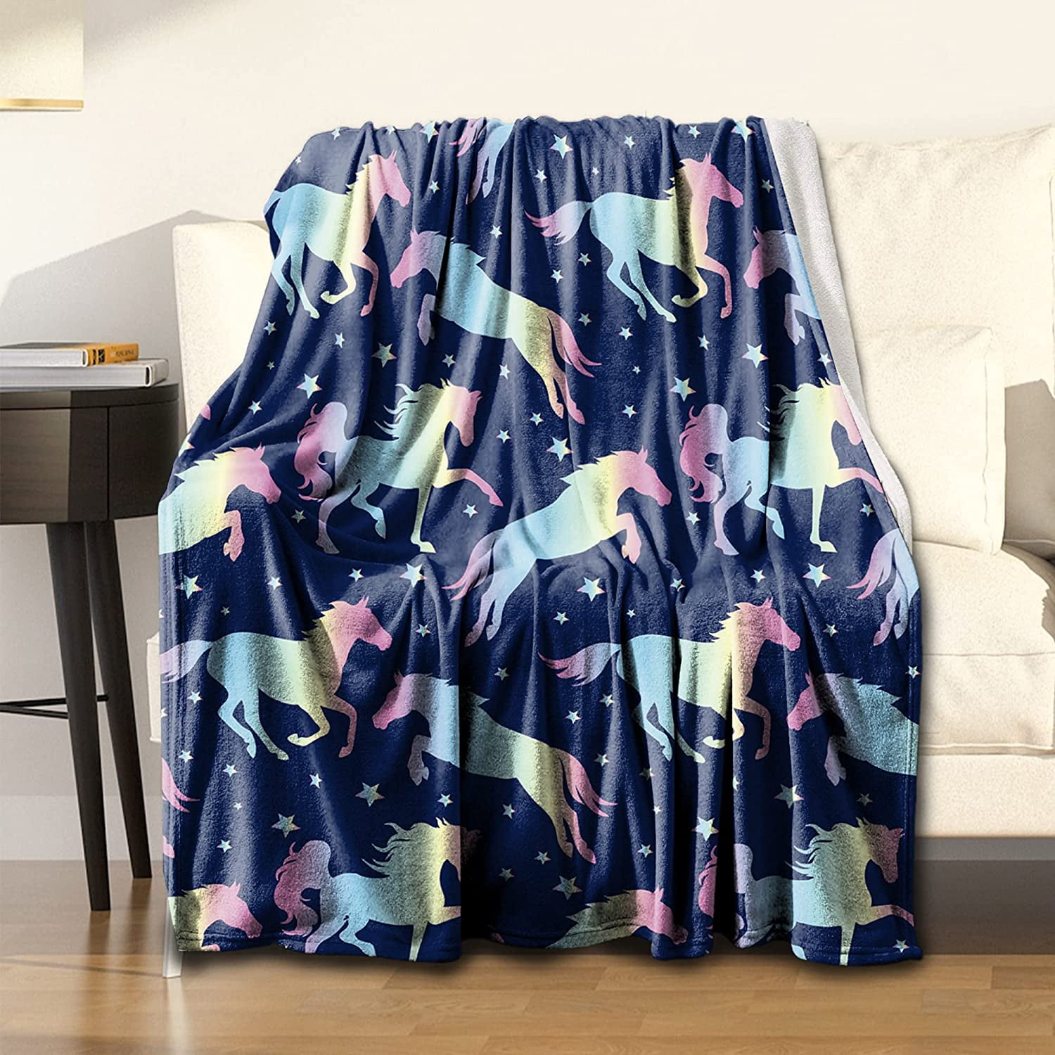 Horses Throw Blanket Cute Horse Print Blanket for Kids Adult Soft