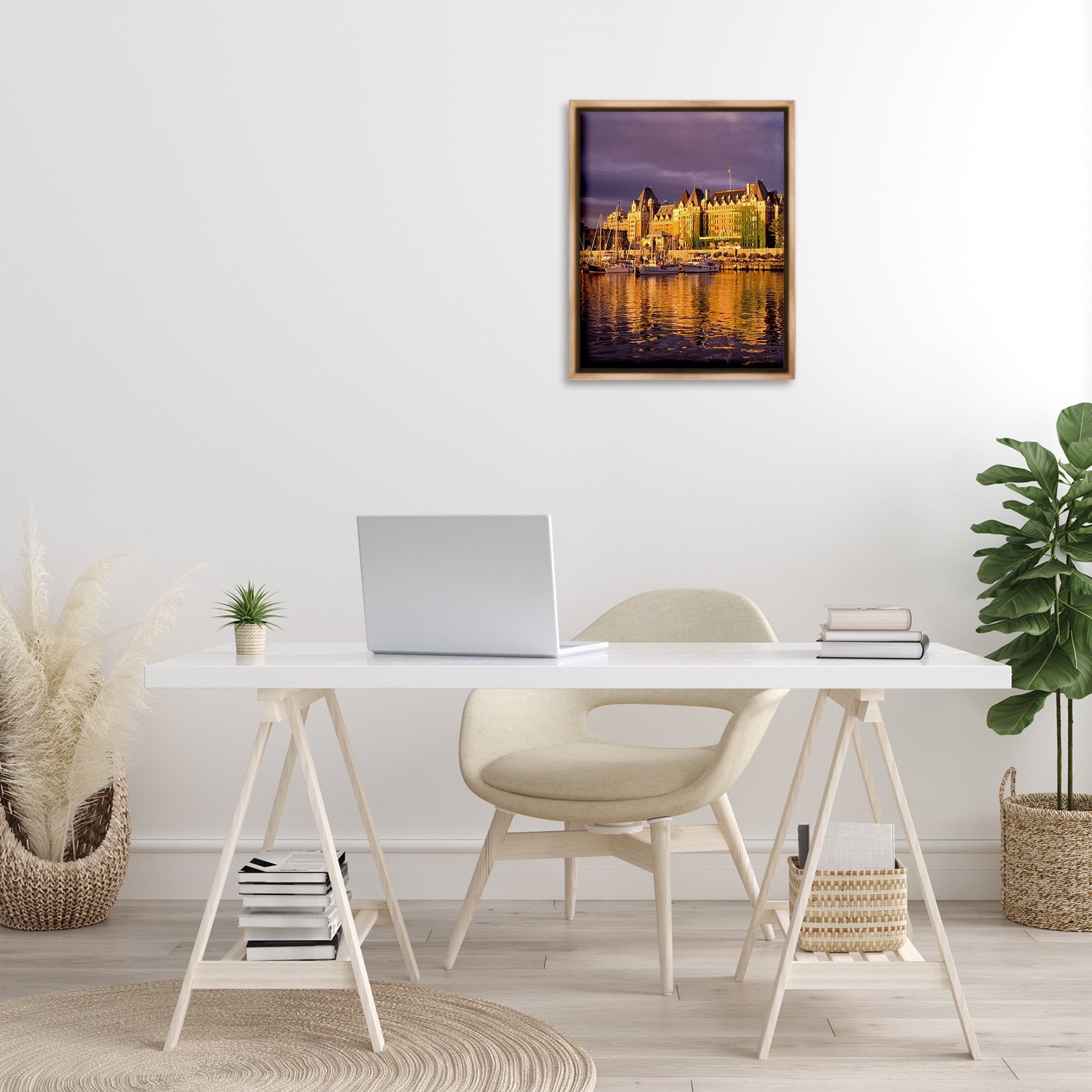 Stupell Industries City Boat Harbor Town & City Photography Brown Floater Framed Art Print Wall Art, 17 x 21