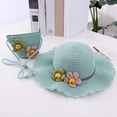thumbnail image 2 of Gubotare Girls Sun Hat 2 Pcs Girls Summer Straw Hat with Shoulder Bag Set Wide Brim Straw Sun Cap UV Protection Cute Lace Design Beach Hat (Sky Blue,Size 2-8 Years), 2 of 7
