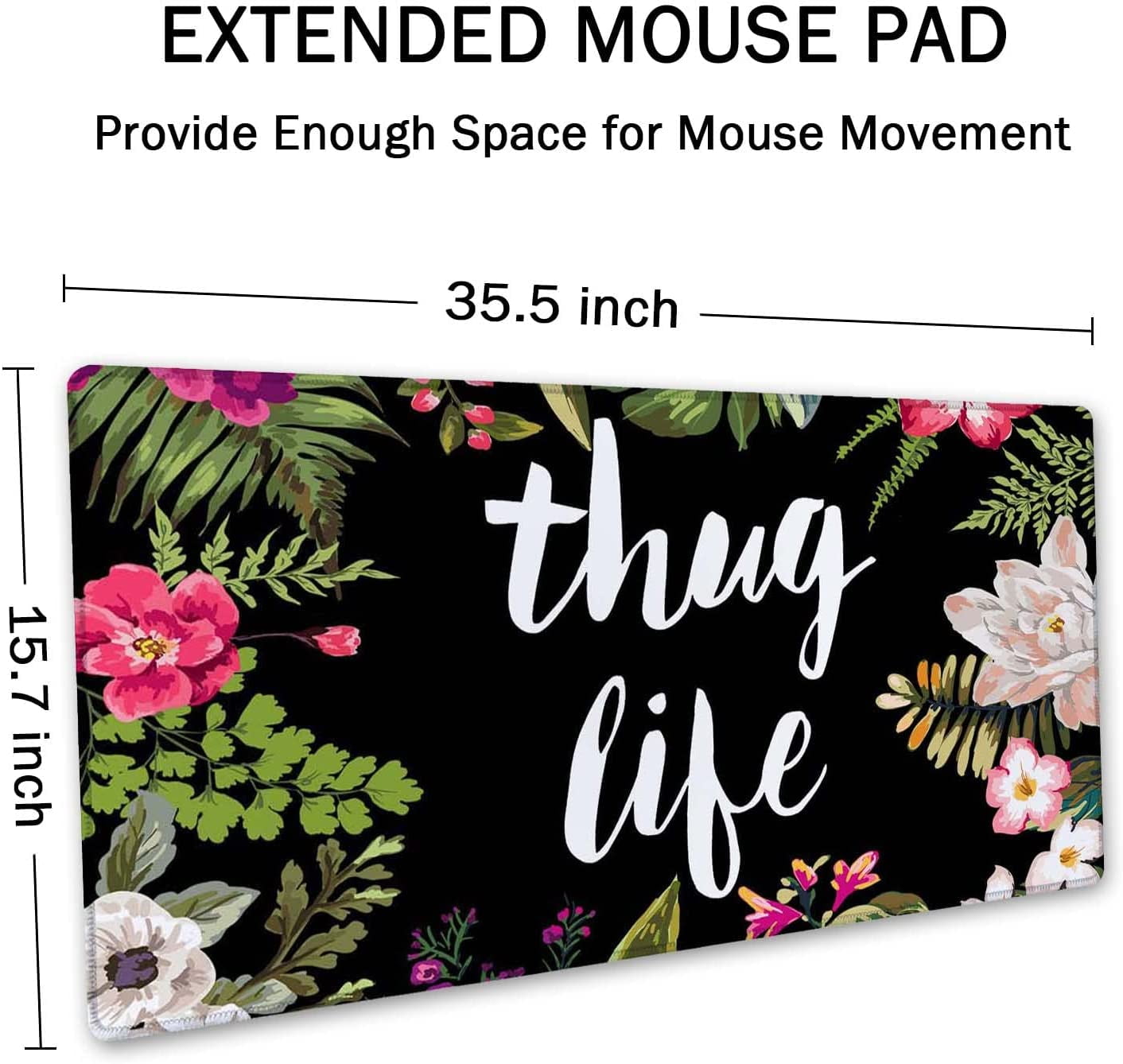 Desk Mat, Extended Gaming Mouse Pad (35.5x15.7 in), Large Non-Slip Rubber Base Mousepad with Stitched Edges, Waterproof Keyboard Mouse Mat Desk Pad for Work, Game, Office, Home - Thug Life