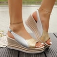 thumbnail image 2 of Dakaela Women's Platform Wedges Sandals Open Toe Buckle Slingback Espadrilles 2.95 Inch Slip on Summer Dressy High Heels Size 6-10 Gold, 2 of 9