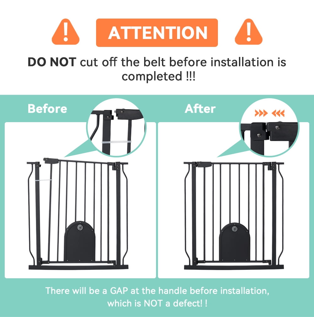 Caveen 29.5-48.4" Wide Pet Safety Gate with Cat Door Pressure Mount, Black