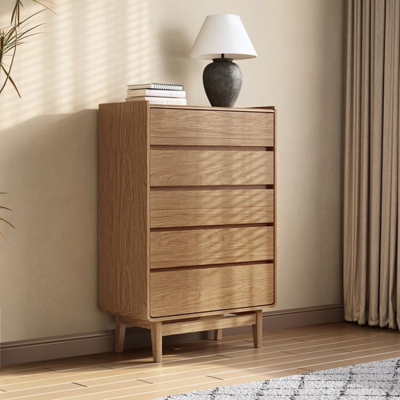LuxenHome Oak Finish Manufactured Wood 48.5-Inch Tall 5-Drawer Bachelor Chest