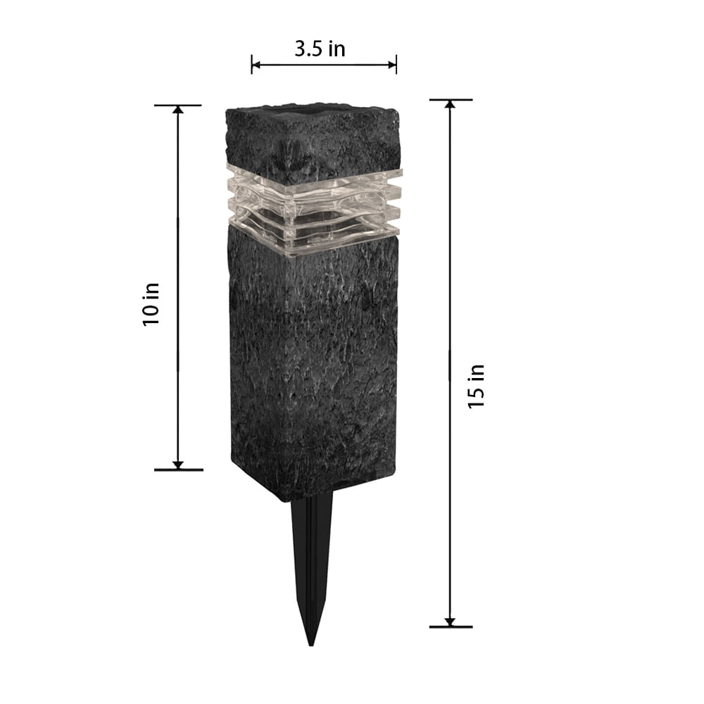Deck Impressions Solar Charcoal Stone Outdoor Integrated LED Landscape Rock Pillar Path Light, 2-Pack