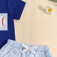 thumbnail image 4 of Xudanell Baby Boy Outfit Toddler Ball Short Sleeve Tee and Plaid Shorts 2 Piece Summer Embroidery Clothes Set Blue 18-24 Months, 4 of 6