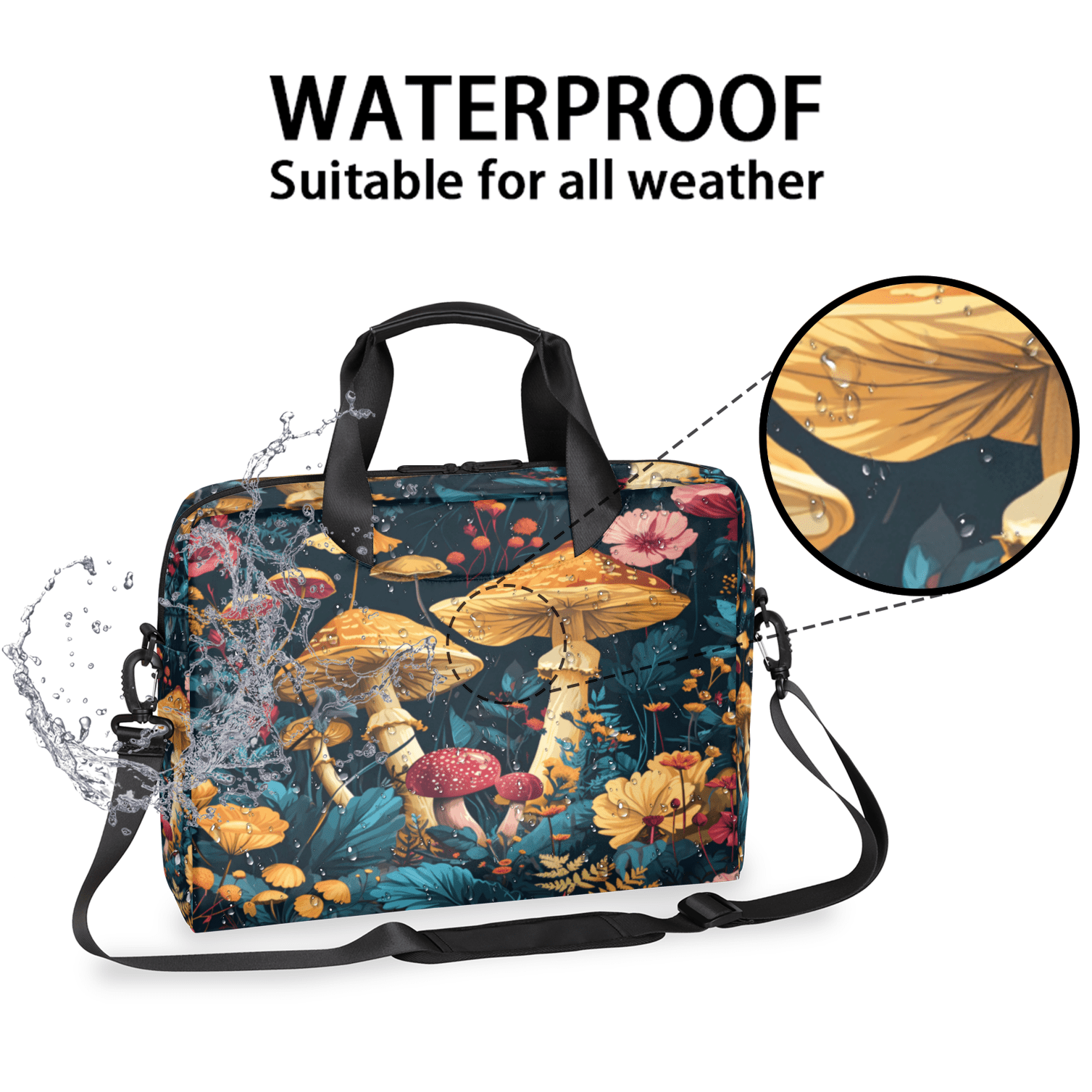 Herdesigns Mushroom Laptop Bag for Women Men, Computer Case Briefcase Messenger Bags, 15-15.6 inch Laptop Sleeve Shoulder Bag